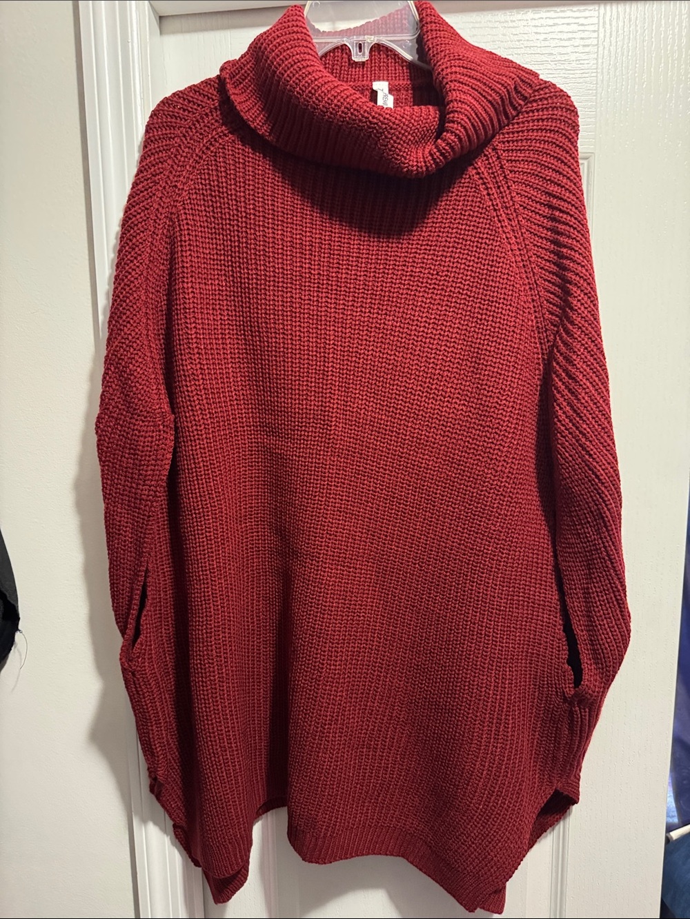 Cozy Red Turtleneck Knit Sweater - Women